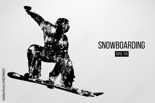 Silhouette of a snowboarder jumping isolated. Vector illustration