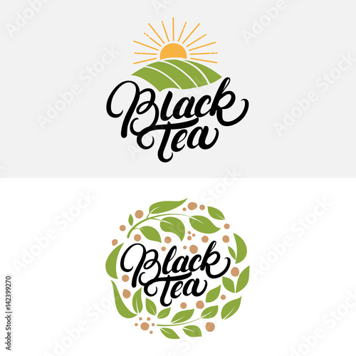 Set of Black Tea hand written lettering logos, labels, badge, emblem.