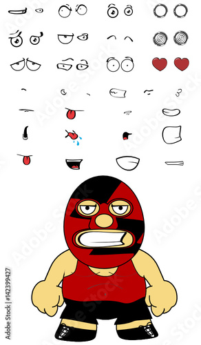 angry mexican wrestler cartoon expressions set in vector format