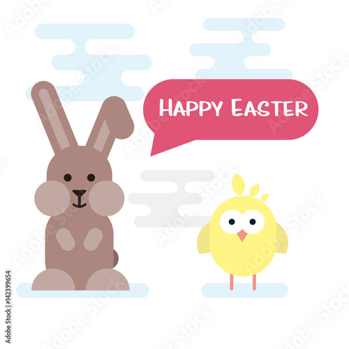 Happy easter card with bunny and chicken.