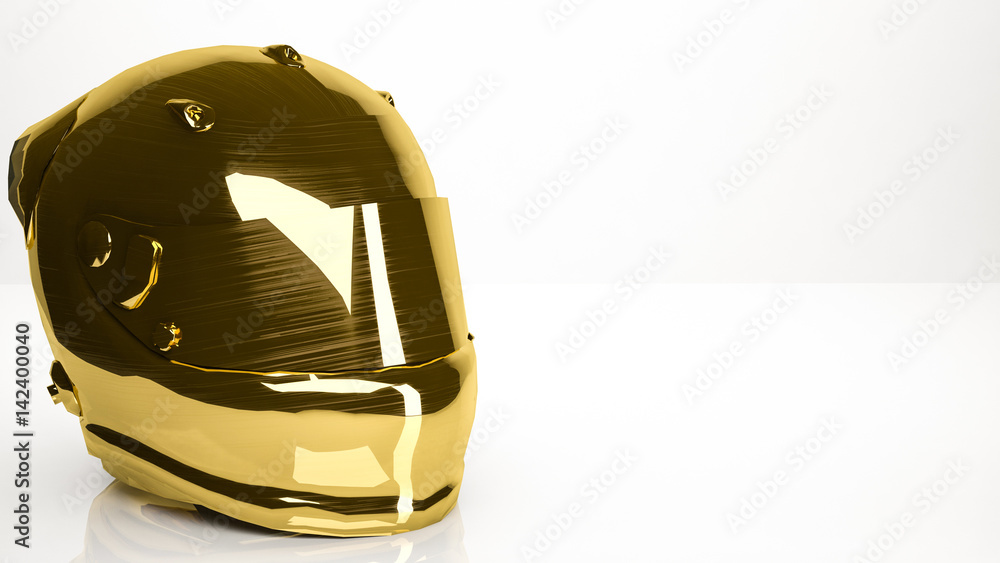 Fototapeta premium golden 3d rendering of a helmet inside a studio