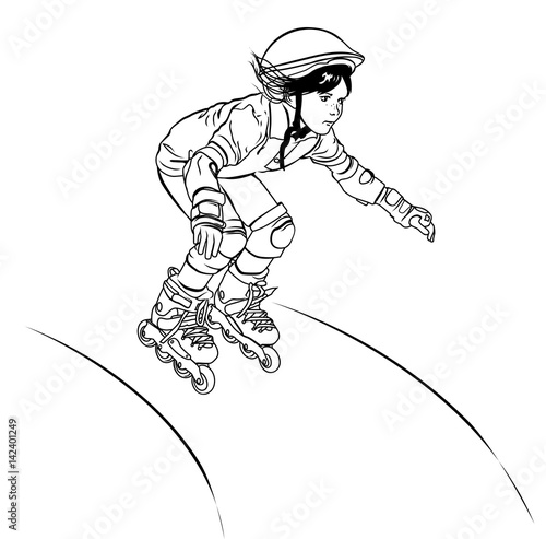 Girl-roller skates from the hill