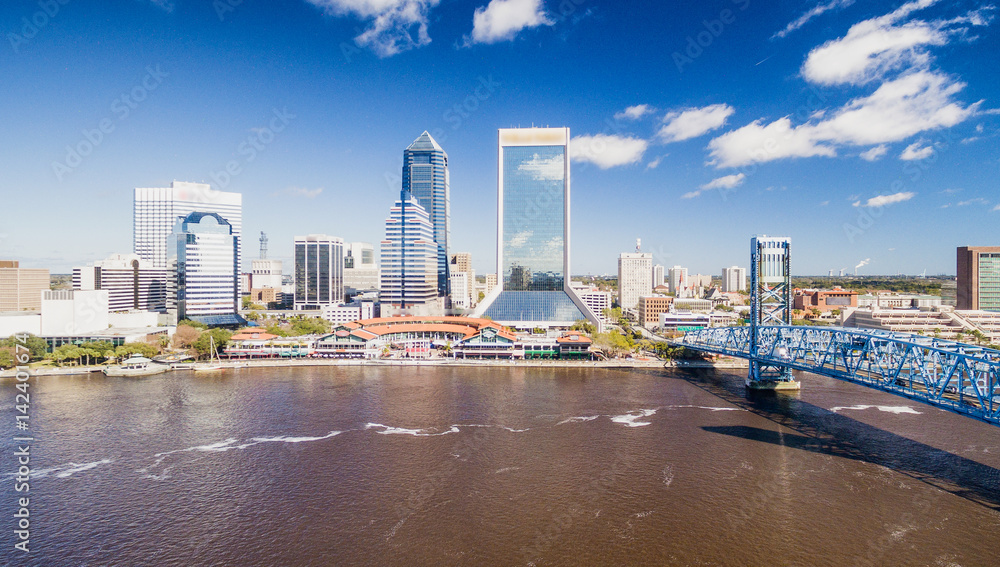 Aerial view of Jacksonville skyline on a sunny day, Florida, USA