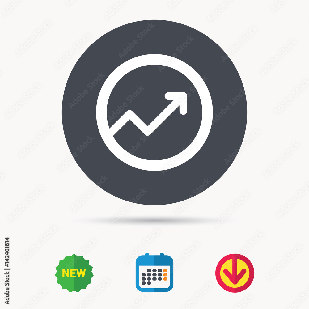 Growing graph icon. Business analytics chart symbol. Calendar, download arrow and new tag signs. Colored flat web icons. Vector Growing graph icon. Business analytics chart symbol. Calendar, download arrow and new tag signs. Colored flat web icons. Vector