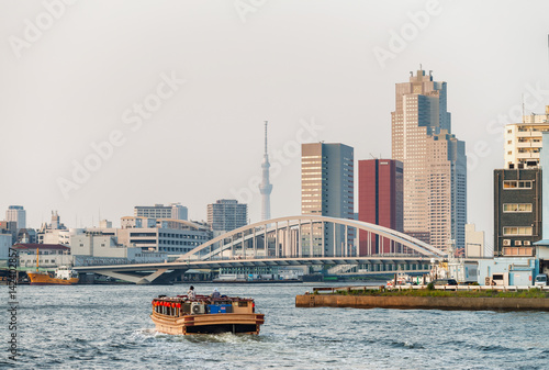 Buildings and bridges along Sumida river, Japan