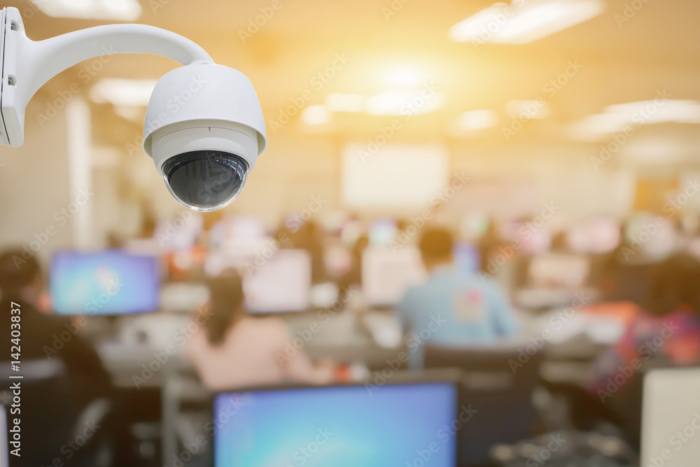 Closed-circuit television,CCTV Camera Operating inside Class room,computer  room,use video cameras transmit a signal to a specific place,on white  background with clipping path. Stock Photo | Adobe Stock