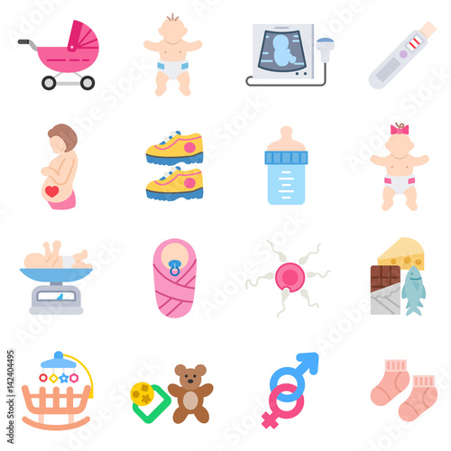 Pregnancy icons set. Childbearing, isolated vector illustrations