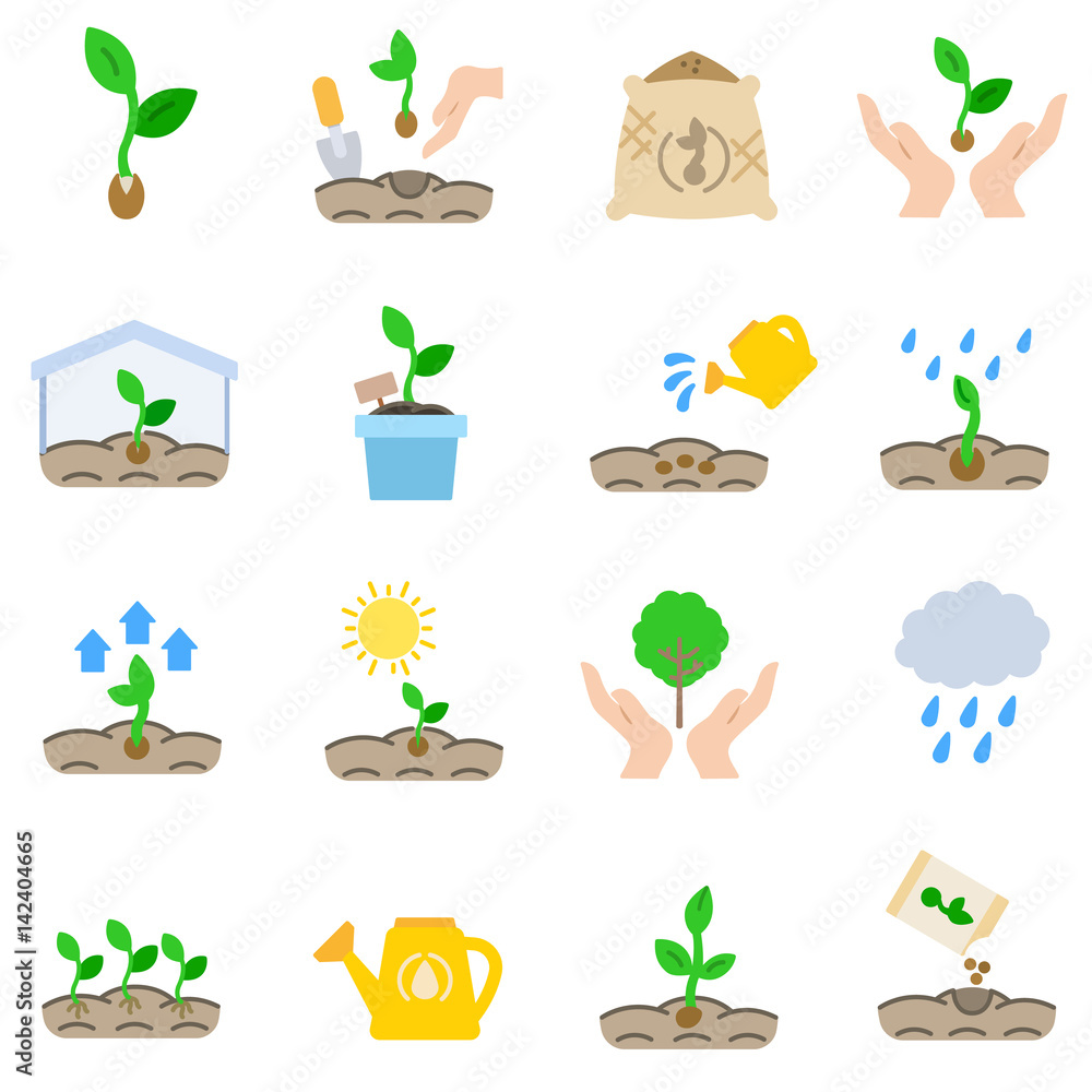 Sprout, icons set. Growing plant from seeds and care for plants. isolated symbols collection Sprout, icons set. Growing plant from seeds and care for plants. isolated symbols collection