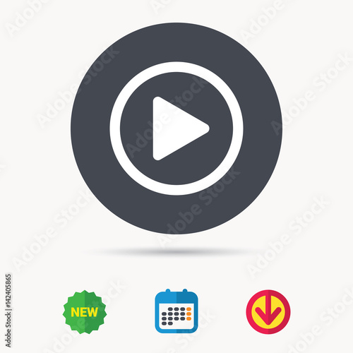 Free Download Play icon. Audio or Video player symbol. Calendar, download arrow and new tag signs. Colored flat web icons. Vector - GFXLoad