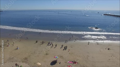 Panoramic aerial view of Pacific Ocean and Corona del Mar beach and coastline