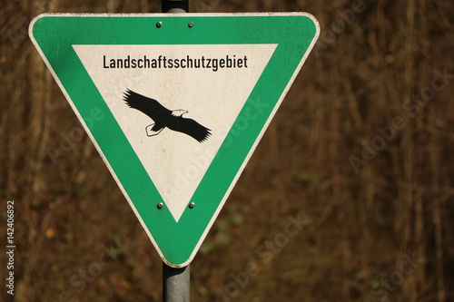 Information sign Landscape protection area in german, Hinweisschild Landschaftsschutzgebiet