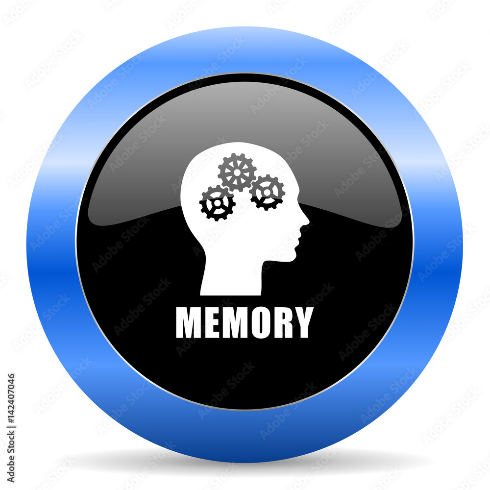 Memory black and blue web design round internet icon with shadow on white background. Memory black and blue web design round internet icon with shadow on white background.