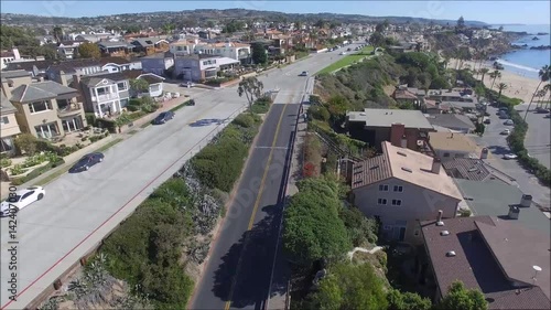 Panoramic aerial view of Pacific Ocean and Corona del Mar beach and coastline