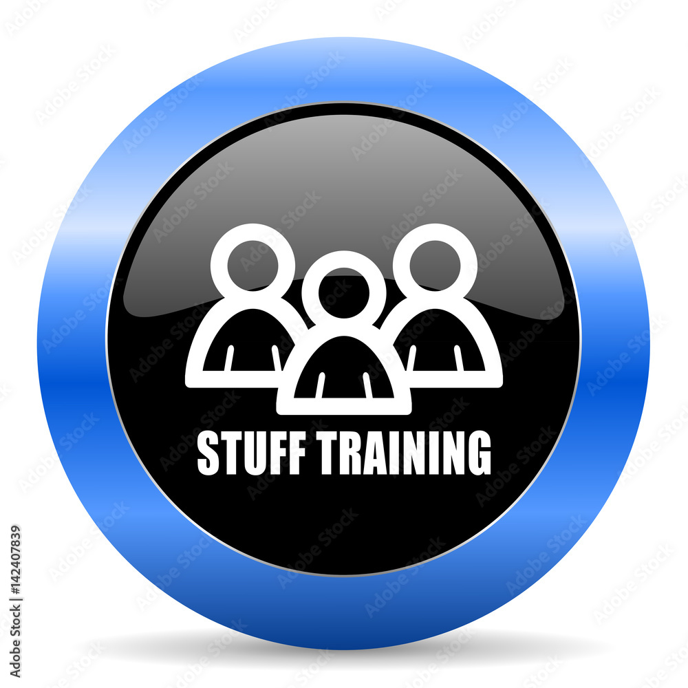 Stuff training black and blue web design round internet icon with shadow on white background. Stuff training black and blue web design round internet icon with shadow on white background.