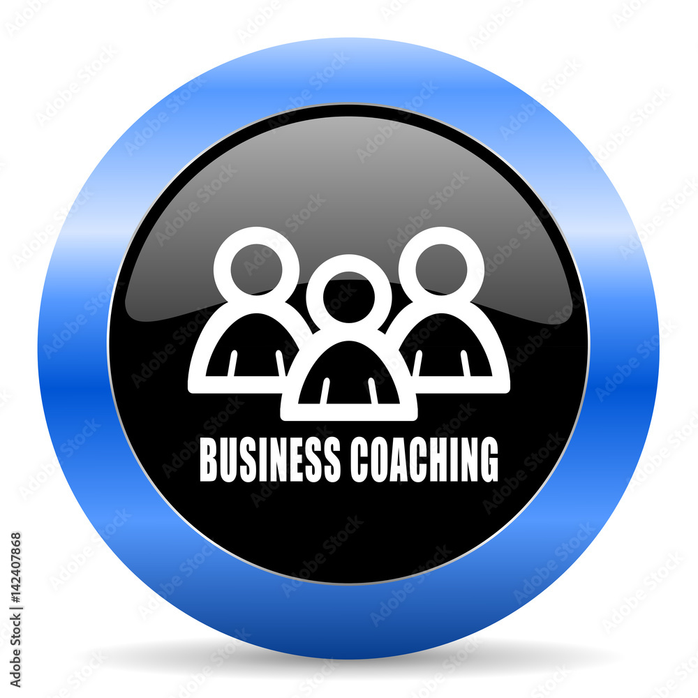 Business coaching black and blue web design round internet icon with shadow on white background. Business coaching black and blue web design round internet icon with shadow on white background.