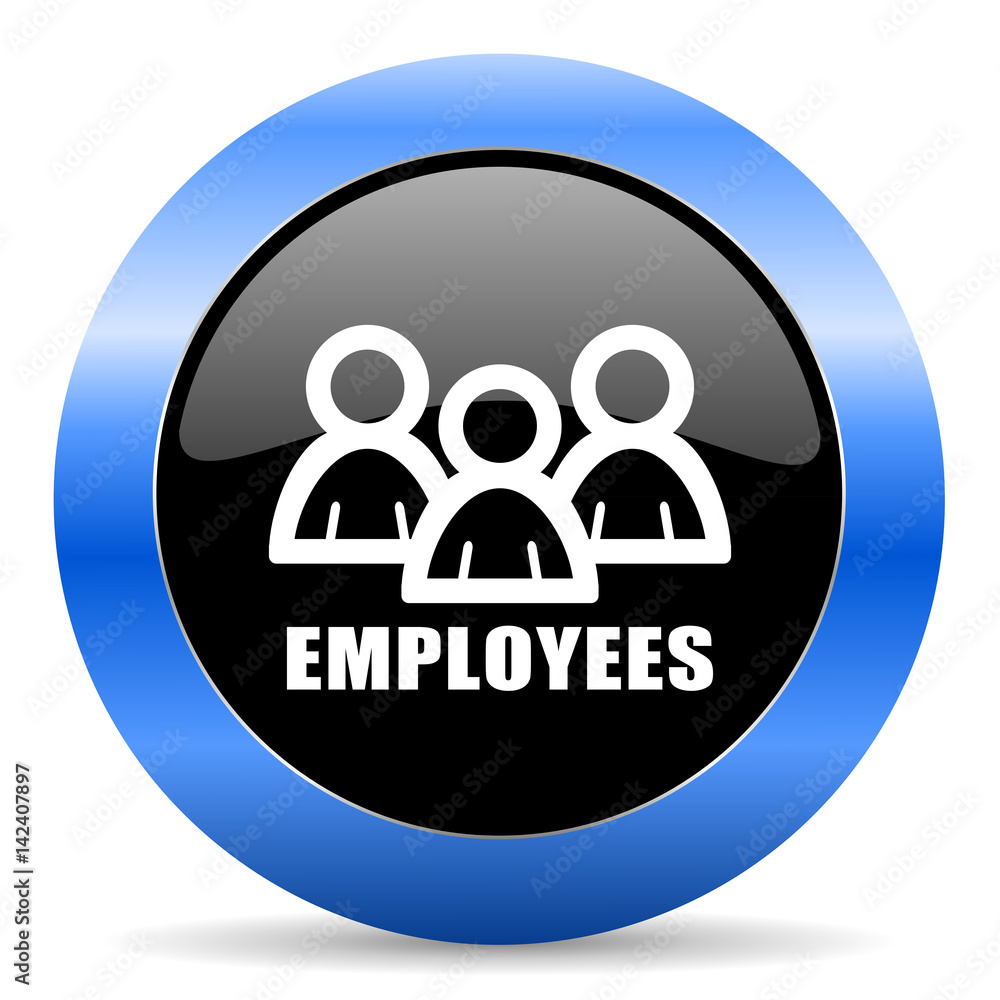 Employees black and blue web design round internet icon with shadow on white background. Employees black and blue web design round internet icon with shadow on white background.