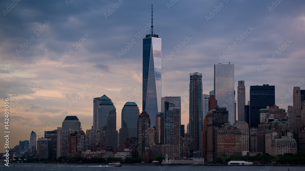 Sunset at Lower Manhattan and 1 World Trade Center, New York City, USA Sunset at Lower Manhattan and 1 World Trade Center, New York City, USA