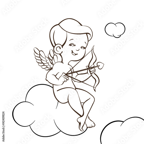 Cupid Love silhouette with bow and arrow and speech bubble