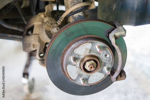 Disc brake on car, in process of new tire replacement,Car brake