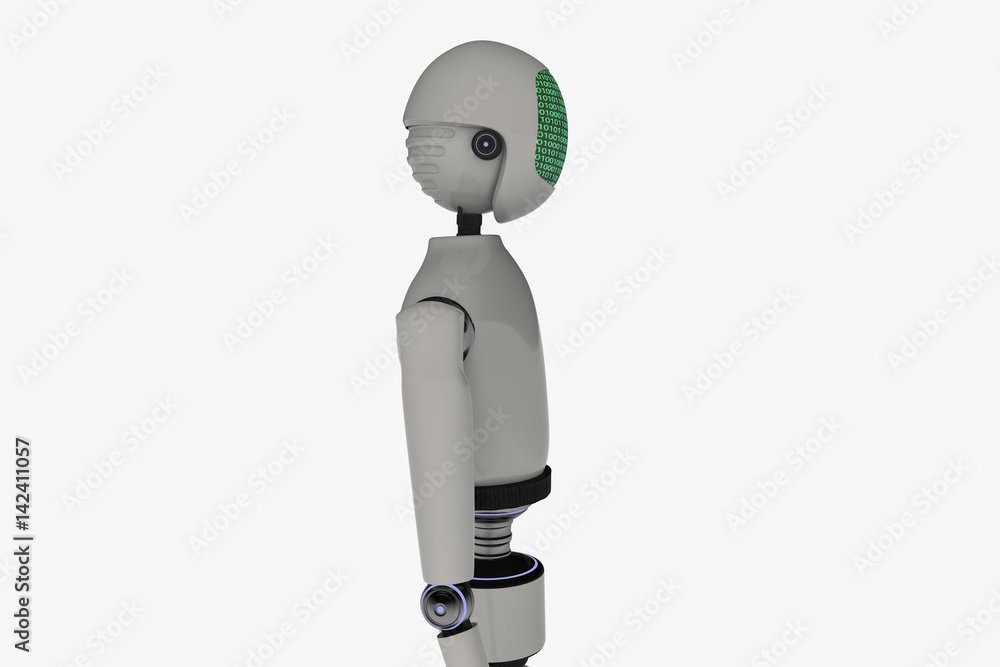 A modern robot displaying a binary code A modern robot displaying a binary code
