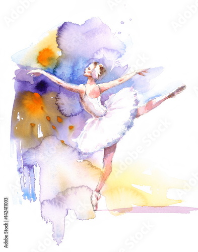 Watercolor Ballerina Hand Painted Illustration 