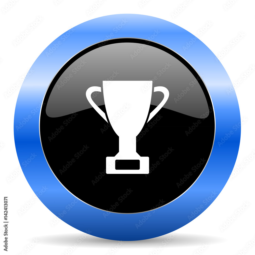 Cup black and blue web design round internet icon with shadow on white background. Cup black and blue web design round internet icon with shadow on white background.