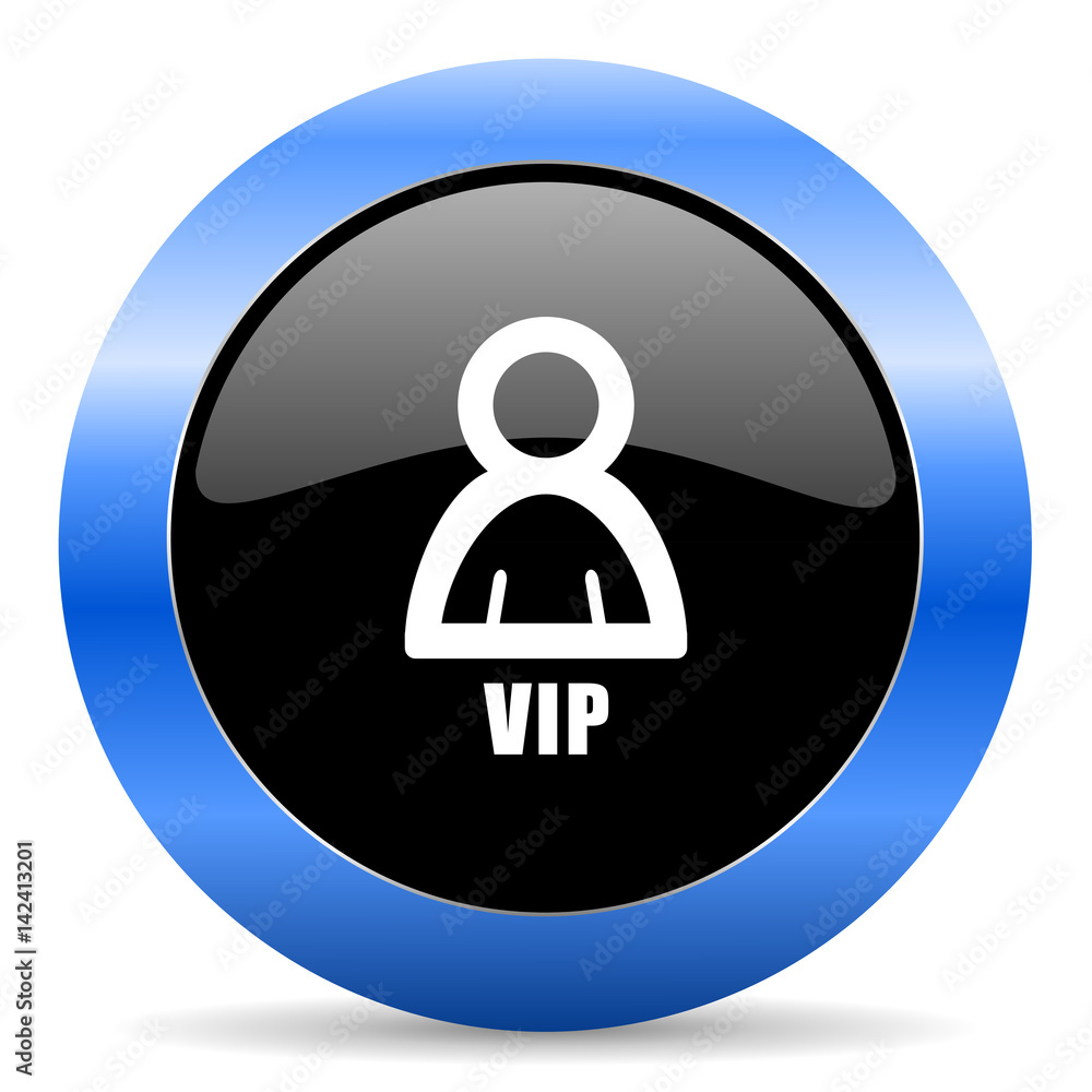 Vip black and blue web design round internet icon with shadow on white background. Vip black and blue web design round internet icon with shadow on white background.