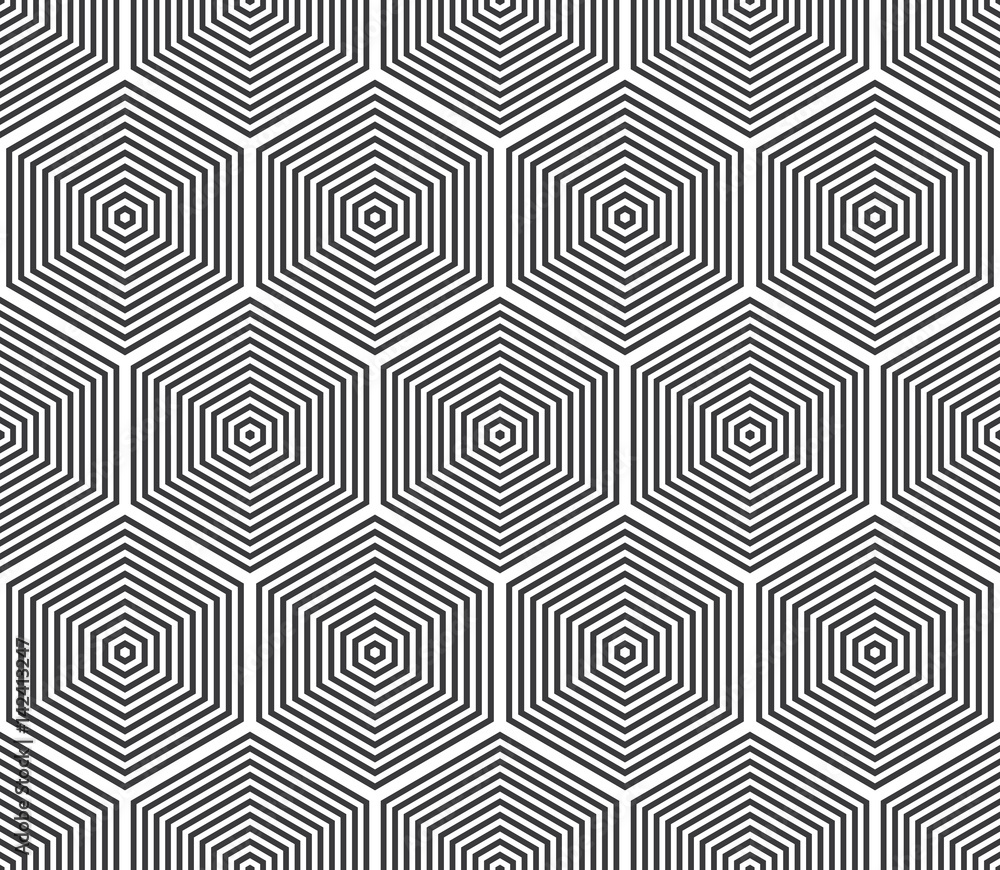 Seamless black and white hexagonal op art illusion pattern vector