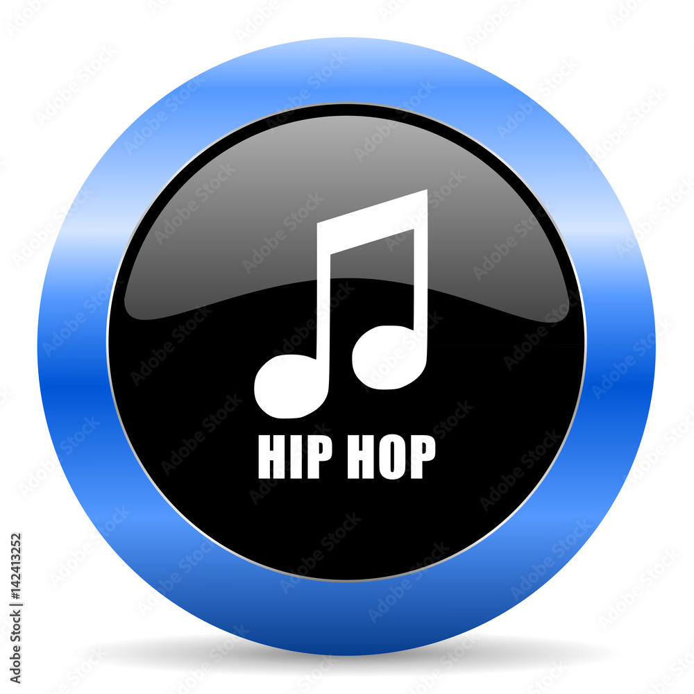 Hip hop black and blue web design round internet icon with shadow on white background. Hip hop black and blue web design round internet icon with shadow on white background.