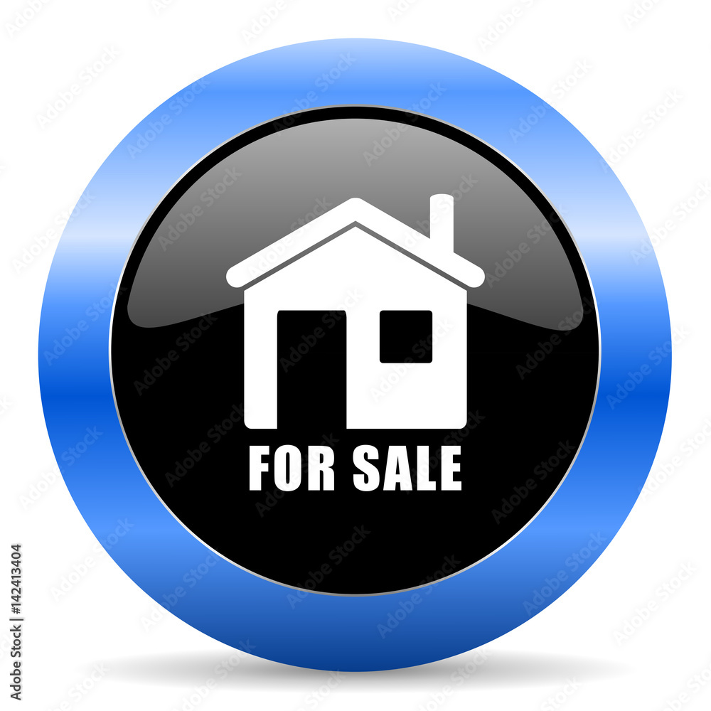 For sale black and blue web design round internet icon with shadow on white background. For sale black and blue web design round internet icon with shadow on white background.