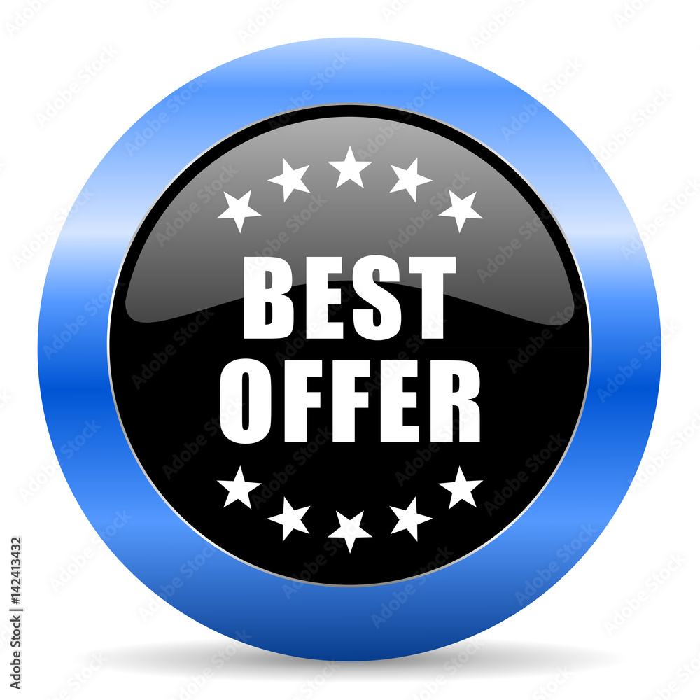 Best offer black and blue web design round internet icon with shadow on white background. Best offer black and blue web design round internet icon with shadow on white background.