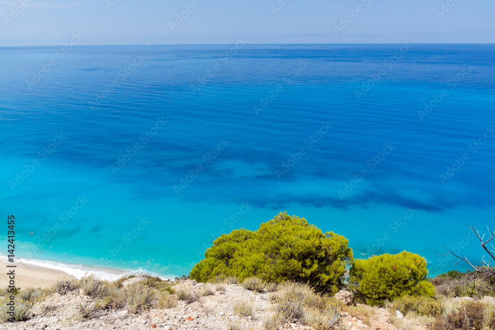 Amazing landscape of Kokkinos Vrachos Beach with blue waters, Lefkada, Ionian Islands, Greece