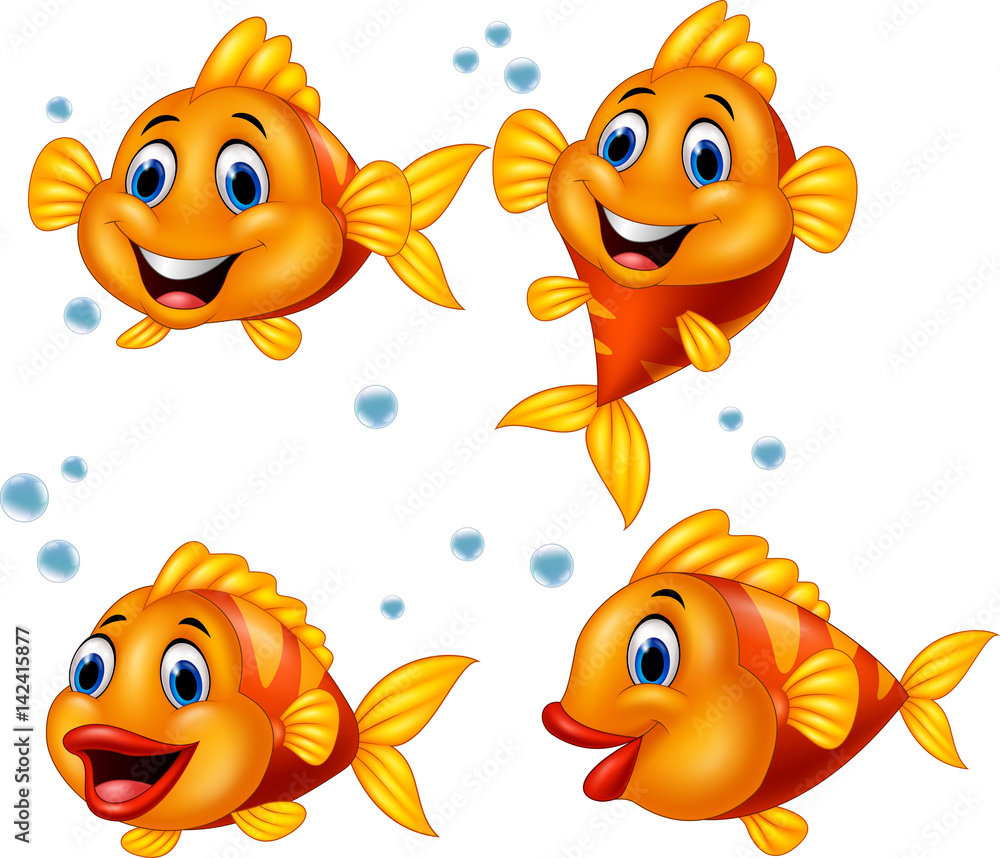 Cute fish cartoon collection set Stock Vector | Adobe Stock