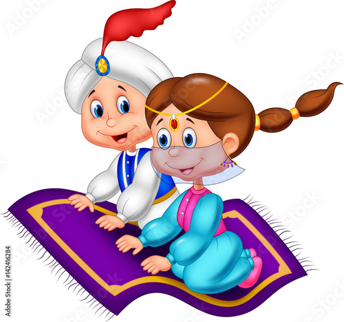Fotografie Cartoon Aladdin and Jasmine