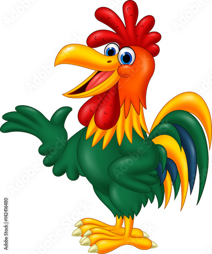 Cartoon rooster presenting