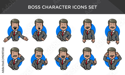 Boss character icons set vector