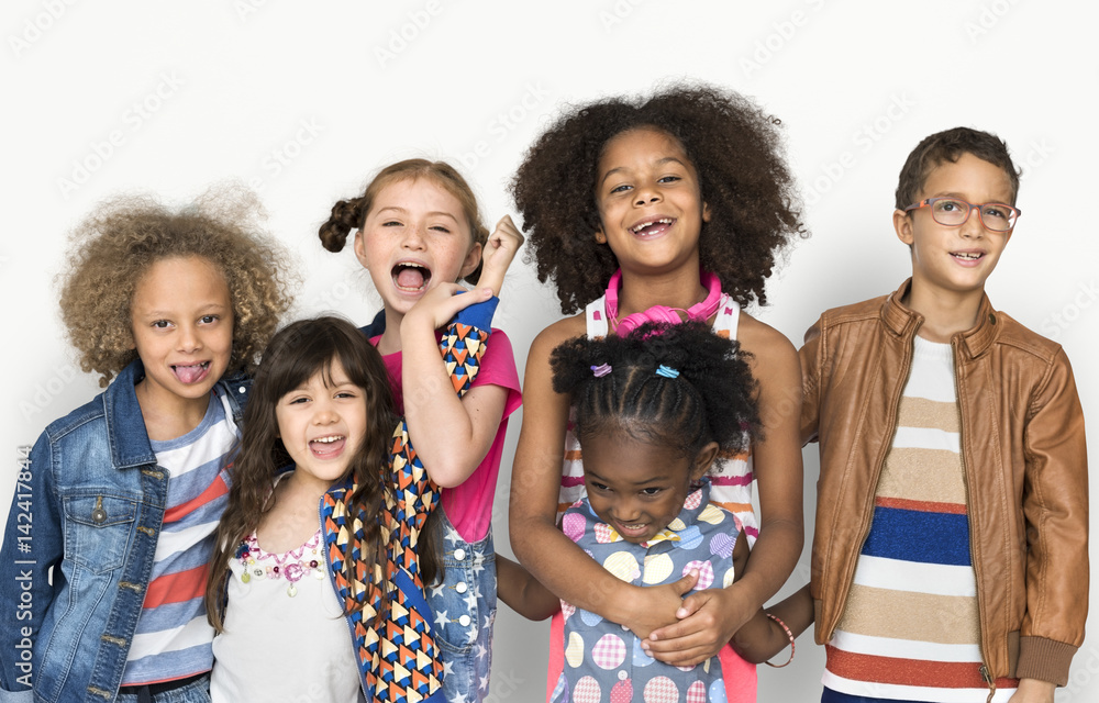 Group of cheerful children together Group of cheerful children together