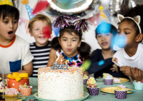Photography Group of kids celebrate birthday party together