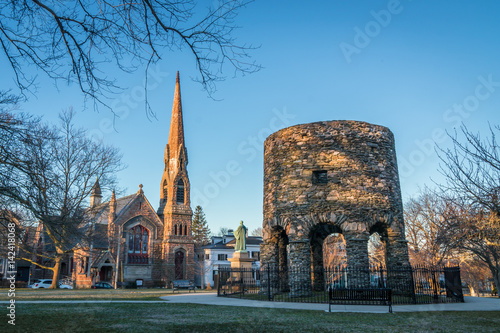Newport Tower with church