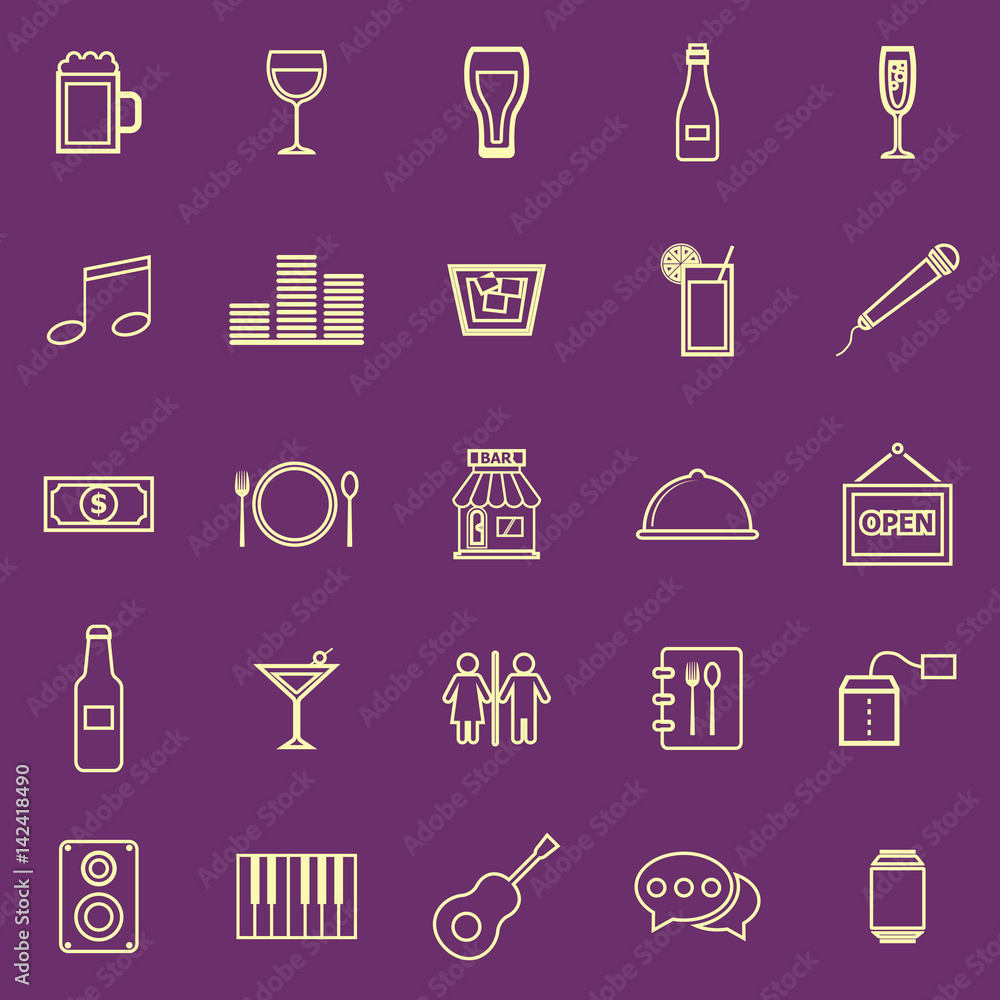 Bar color line icons on purple background Bar color line icons on purple background