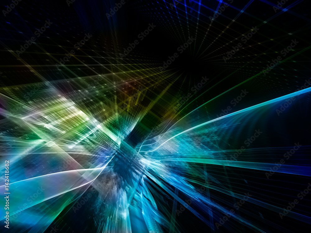 Abstract background element. Three-dimensional composition of repeating grids. Information technology concept. Blue and black colors. Abstract background element. Three-dimensional composition of repeating grids. Information technology concept. Blue and black colors.