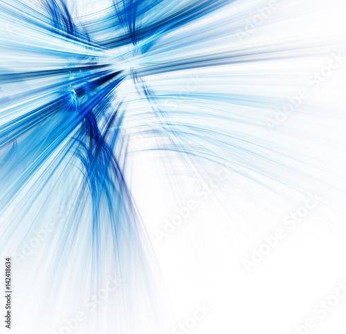 Abstract background element. Fractal graphics. Three-dimensional composition of traces and motion blur. Blue and white colors.