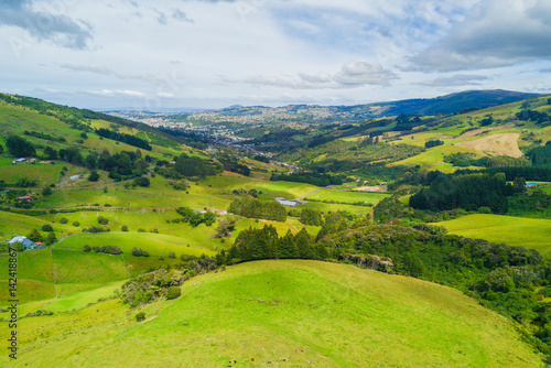 Aerial Dunedin Town and Otago Bay  New Zealand