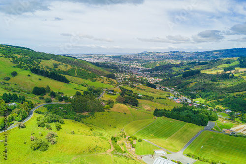 Aerial Dunedin Town and Otago Bay, New Zealand