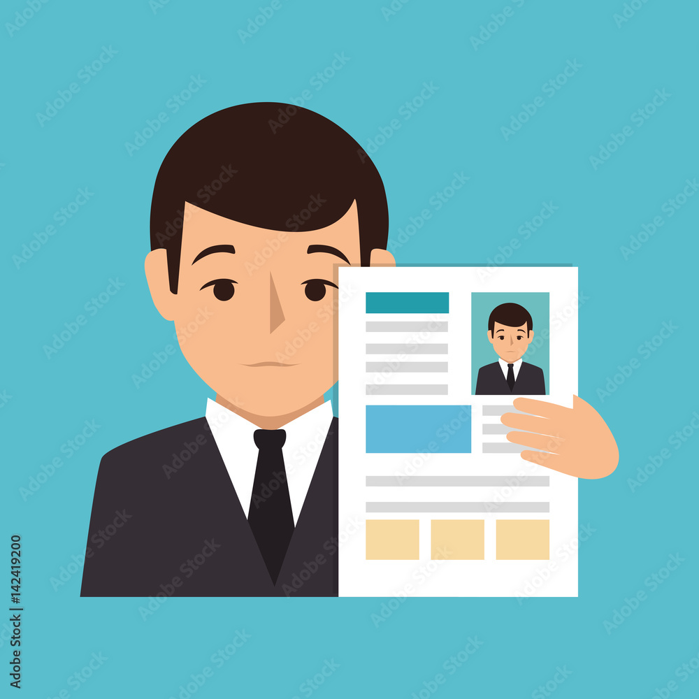 businessman character with curriculum