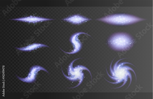 Abstract, barred, spiral galaxy, outer space, isolated on transparent background. Gold glittering stars,sparkling dust. Hand drawn elements, vector illustration, separated editable layers.