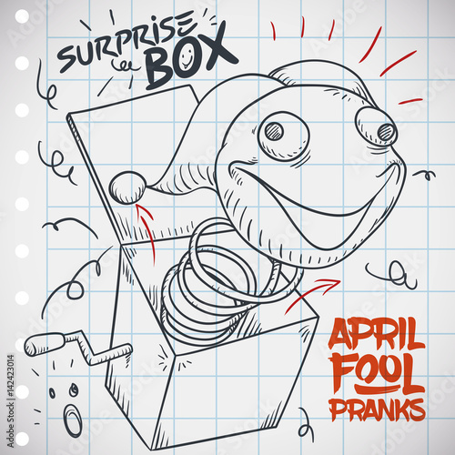 Sketch with Jack-in-the-box Prank for April Fools' Day, Vector Illustration