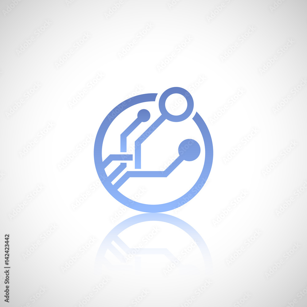 Blue technology logo with reflect. Electronics. Blue technology logo with reflect. Electronics.