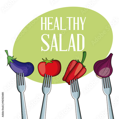 healthy salad vegetables with fork vector illustration eps 10