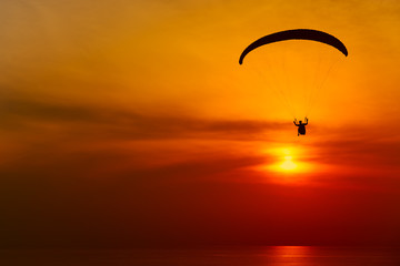 Fotobehang Luchtsport Paraglider silhouet tegen avondrode hemel  © aleksey ipatov